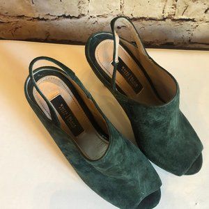 White House Black Market Green Suede Heels 7.5